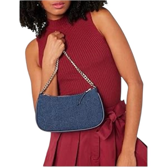 THE DROP Viral Mini Easy West Denim Shoulder Bag With Iconic Silver Hardware - Picture 1 of 12